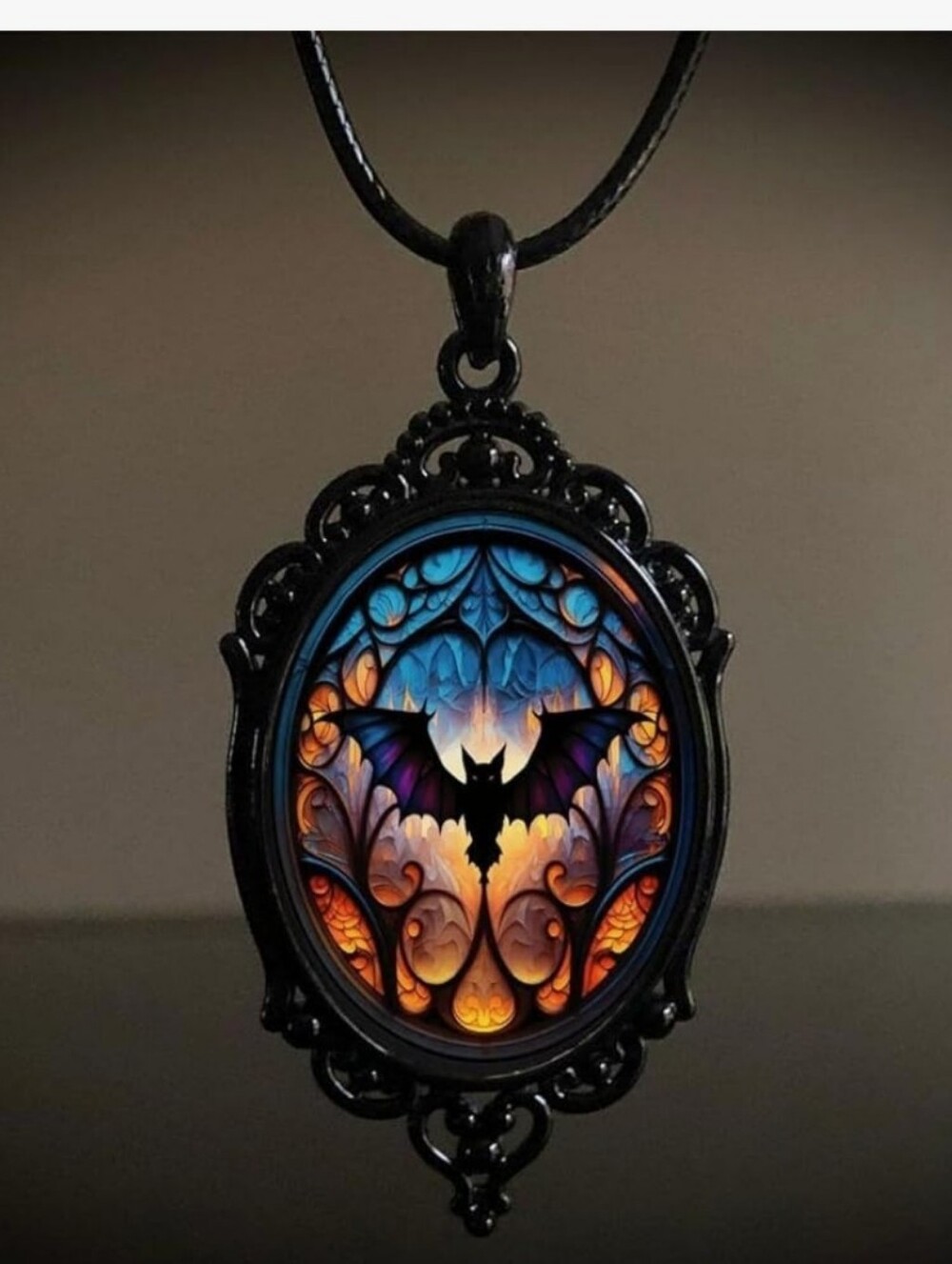 Black Bat Gothic Style Pendant Necklace - Blue & Orange